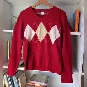 J. Crew Women's Argyle Sweater Wool Rabbit Hair Red White Fits Medium Preppy